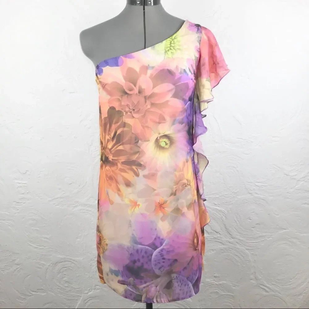 Charlotte Russe Pink One Shoulder Ruffle Dress